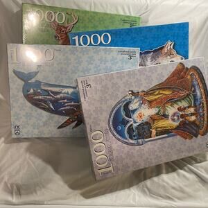 4 FX schmid discontinued rare 1000 pc shaped puzzles wolf, deer, whale, mage